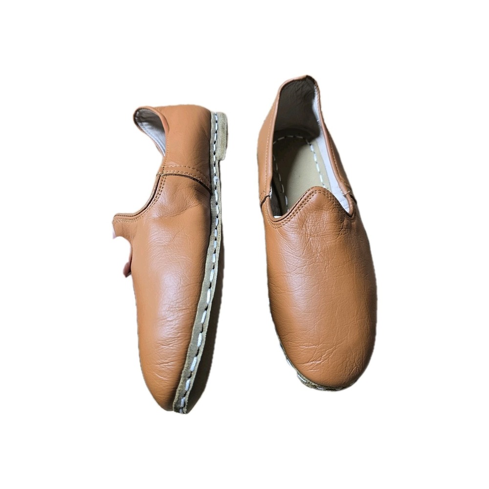 Handmade Women's Artisan Leather Loafers Hand-Stitched Slip-On Shoes size 7.5